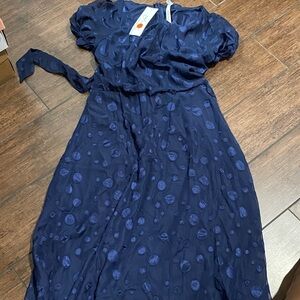 NY Collection Navy Blue Textured Dress